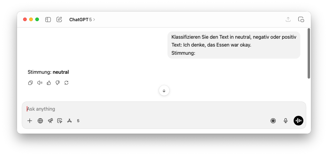 Prompt zu Textklassifizierungsaufgabe