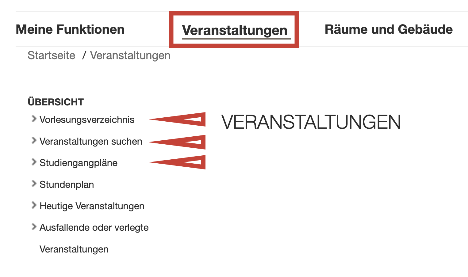 Möglichkeiten der Vorlesungssuche