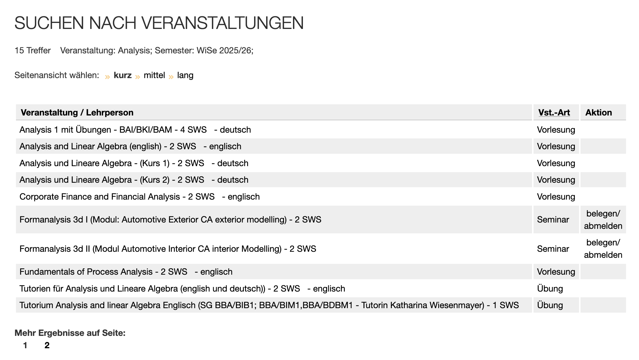Ergnisliste Veranstaltungen