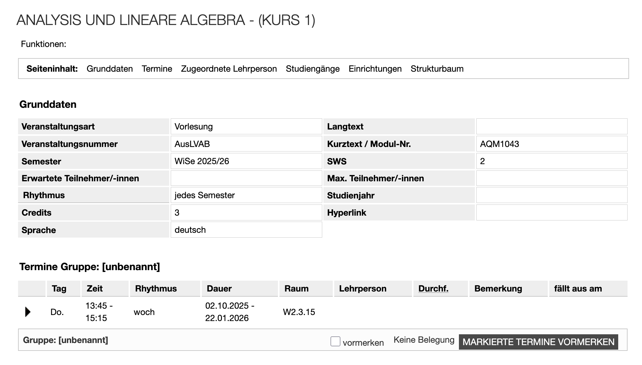 Detailansicht einer Veranstaltung