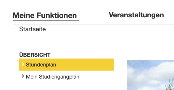 Navigation “Meine Funktionen” - Stundenplan