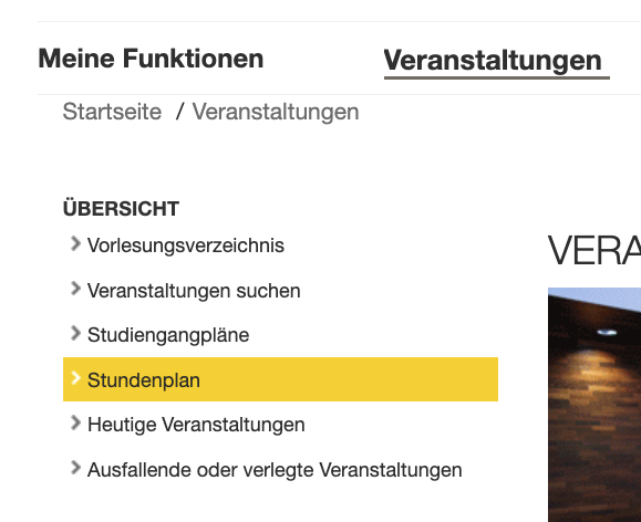 Navigation “Veranstaltungen” - Stundenplan