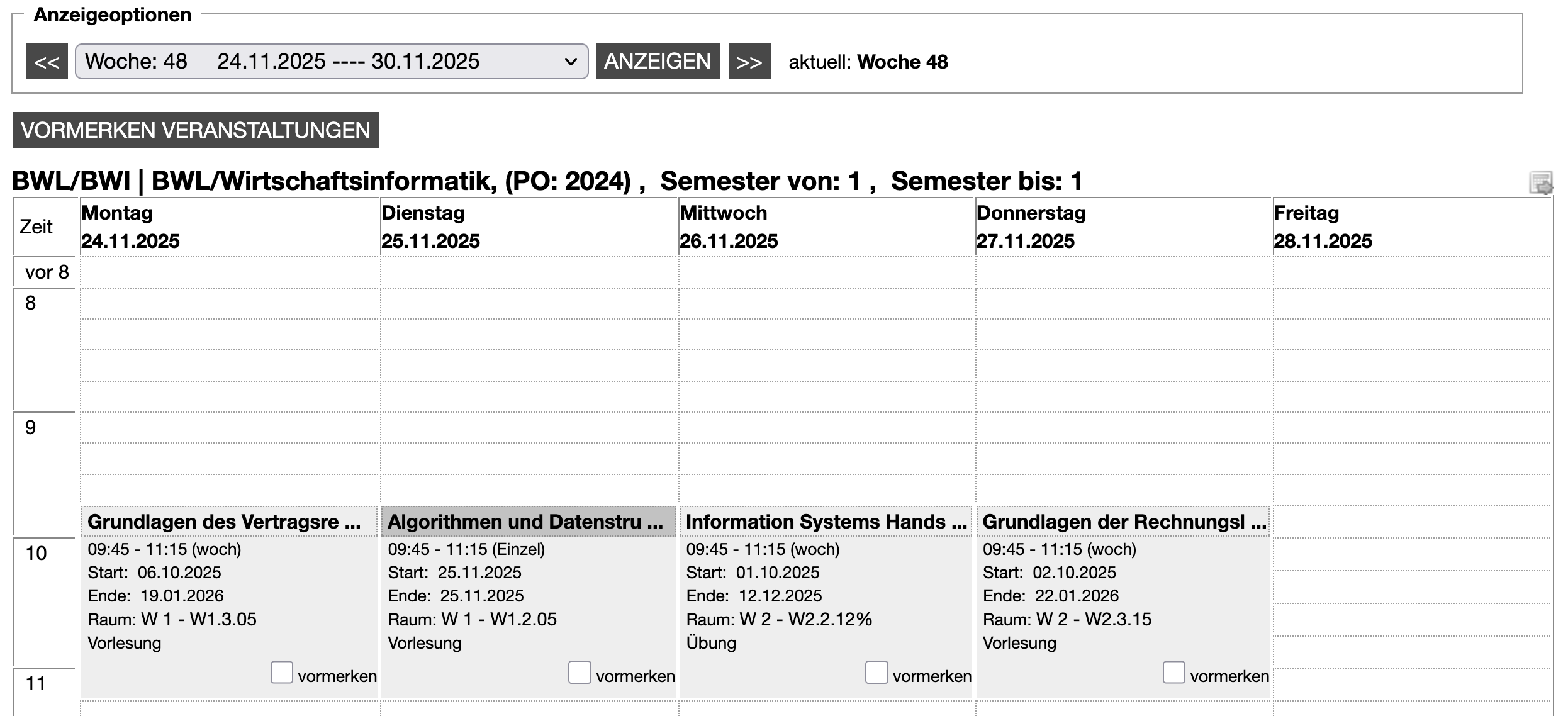 Suchmaske Studiengangpläne