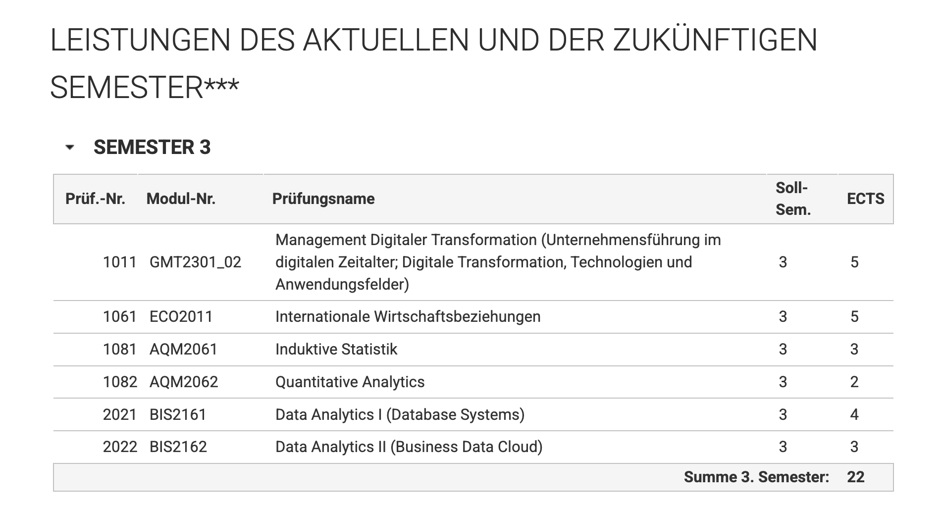 Leistungen des aktuellen und der zukünftigen Semester