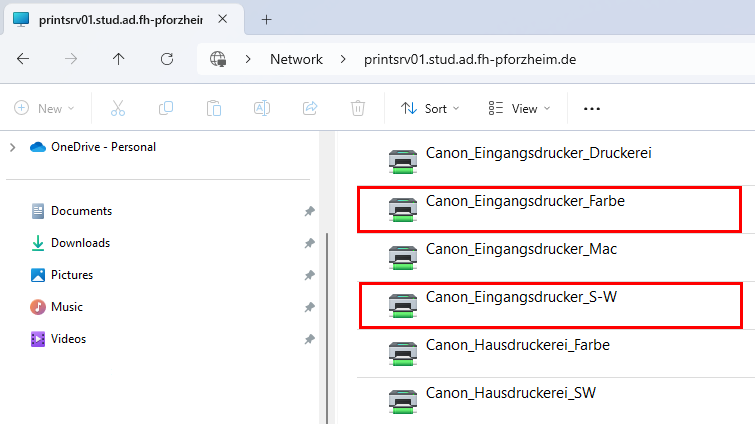 Im Windows Explorer erhalten Sie eine Liste mit den freigegebenen Druckern.