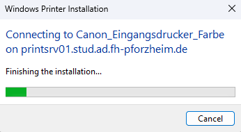 Der Druckertreiber wird nun automatisch installiert und der Drucker angelegt.