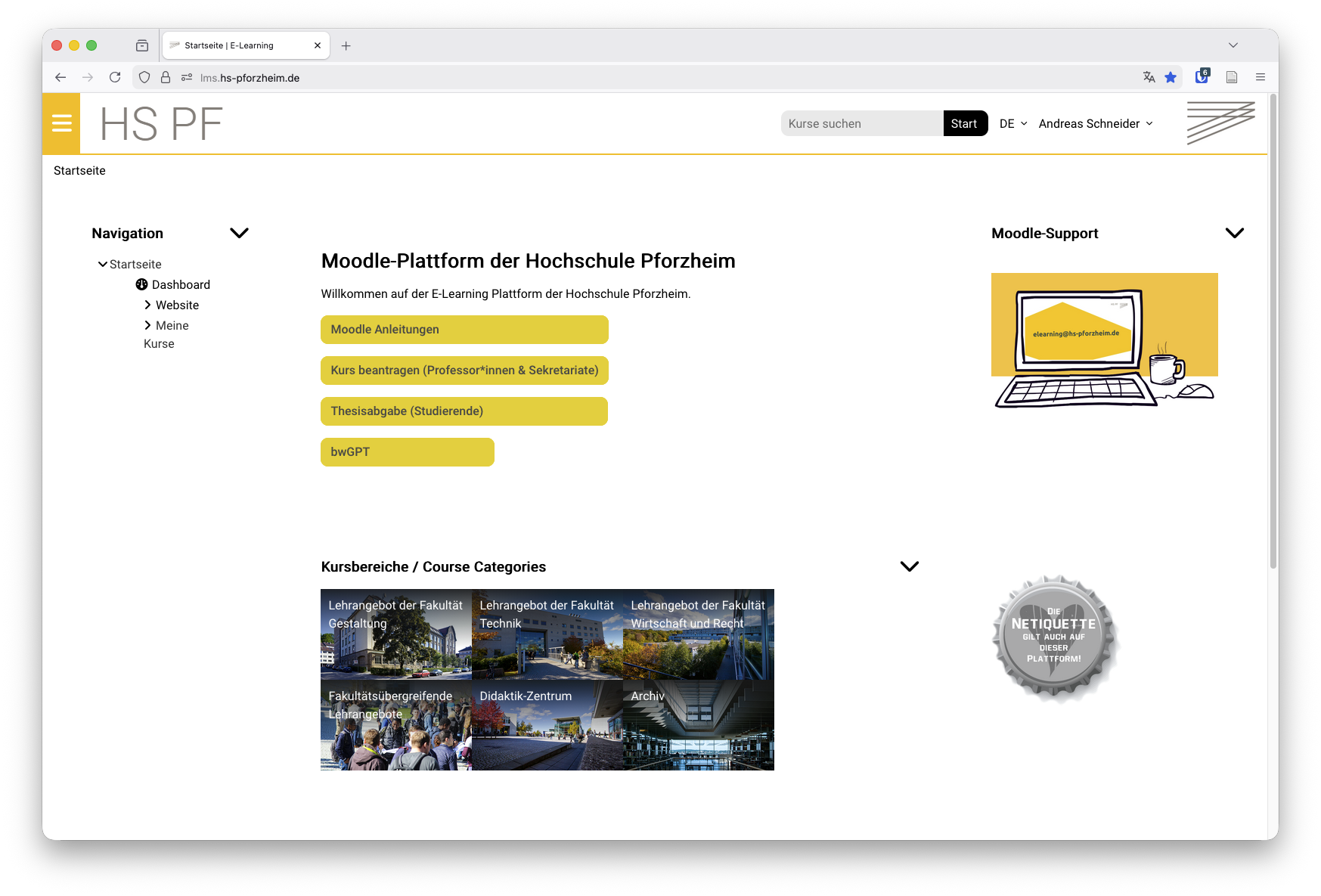 Screenshot der Landing Page des E-Campus (rein dekorativ)