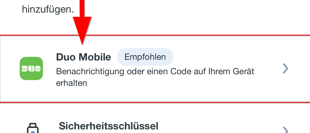 Duo Mobile auswählen