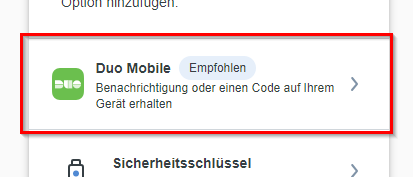 Duo Mobile auswählen